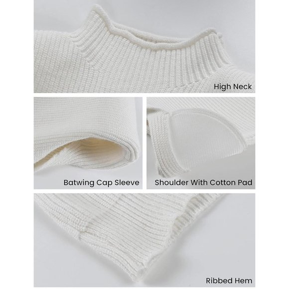 Huaqiao Women's High Neck Knit Sweater Vest Padded Shoulder Turtleneck - Picture 6 of 10